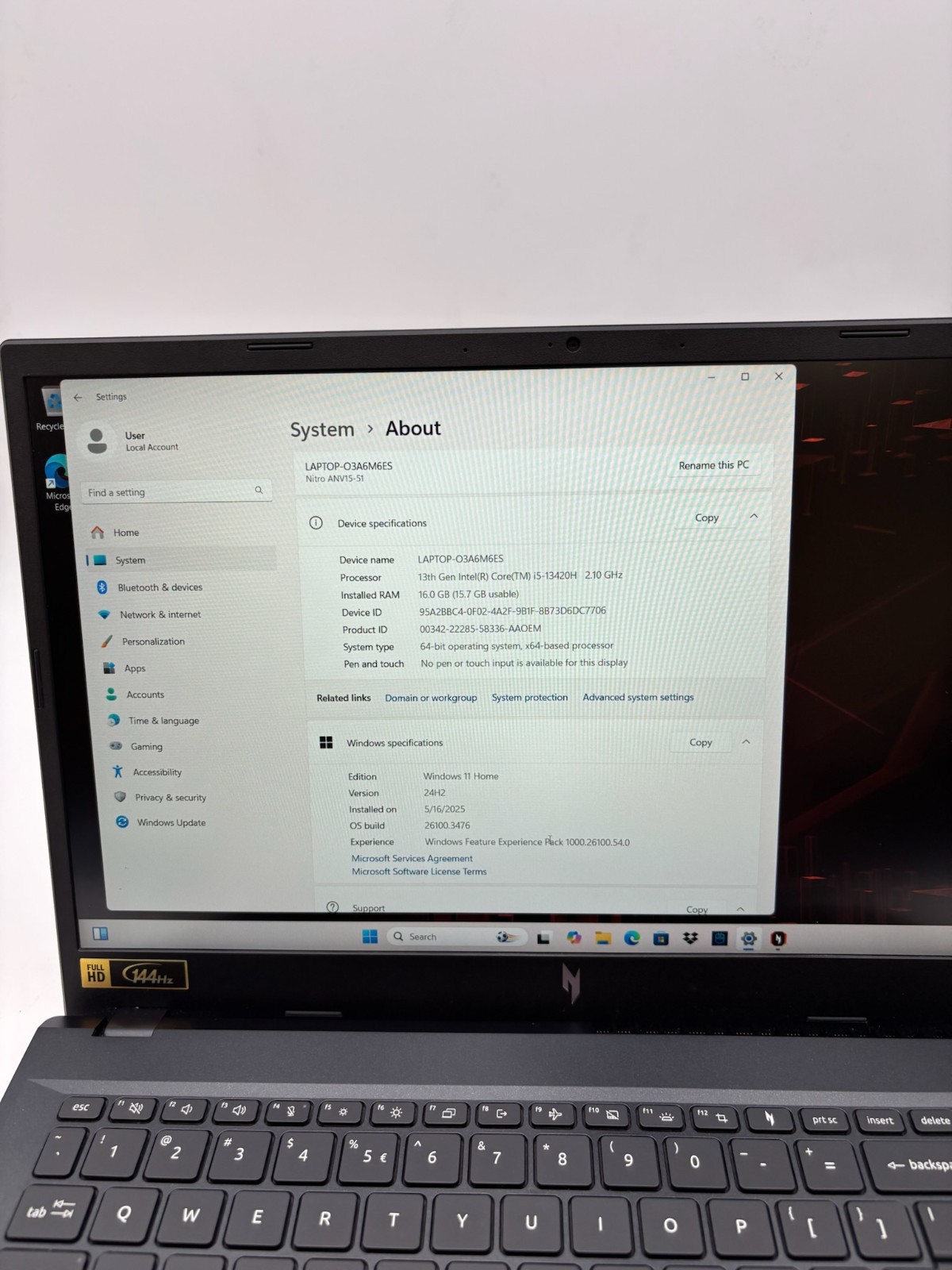 Acer Nitro V 15 ANV15-51 15.6″ 512 GB SSD 16 GB RAM i5-13420H RTX 3050