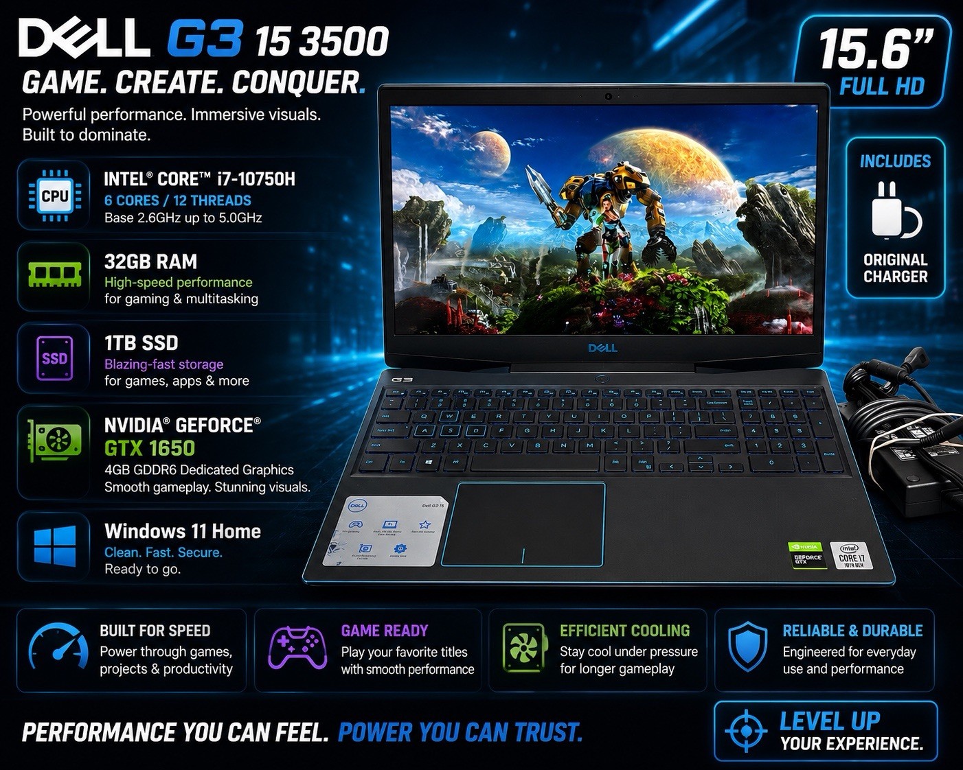 Dell G3 15 3500 15.6″ Intel i7-10750H 2.6GHz 32GB RAM 1TB SSD Nvidia GTX 1650