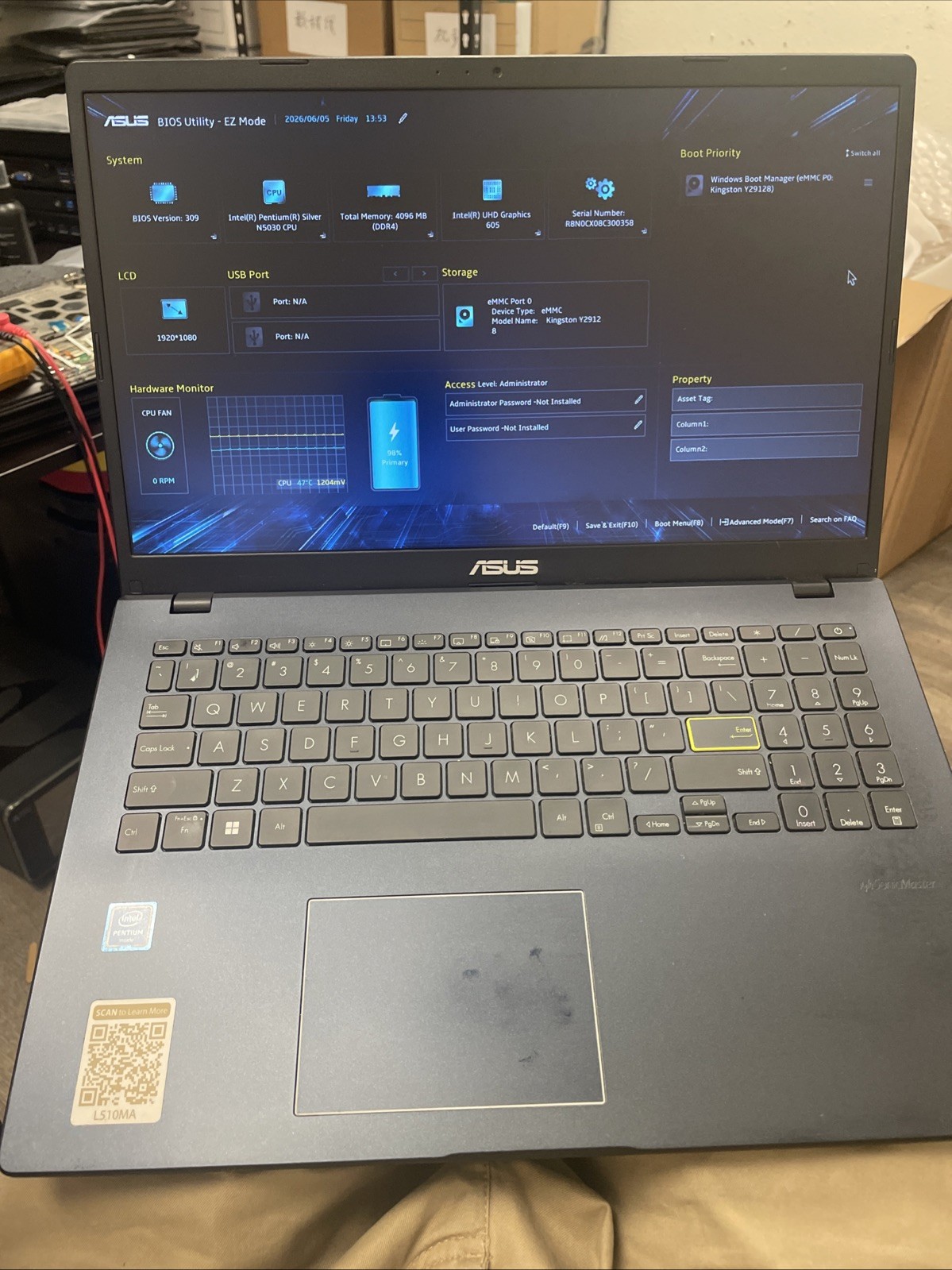 ASUS L510M 15.6” FHD Laptop Pentium Silver N5030 4GB RAM 128GB eMMC Win 11