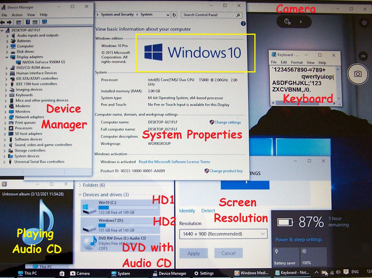 Acer Aspire 7720 17” Intel 2 core 2.0GHz 3GB Ram 2x160GB HD nVidia 9500 Win 10&7