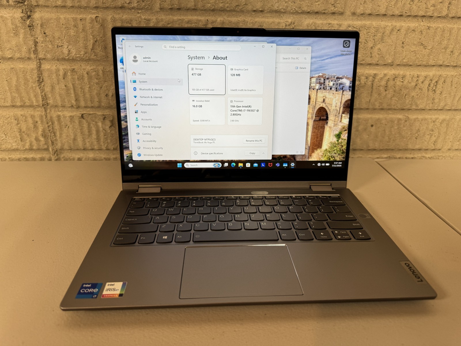 Lenovo Thinkbook 14s Yoga Intel i7-1165G7 @2.8ghz Win 11 PRO 240GB 16gbRAM