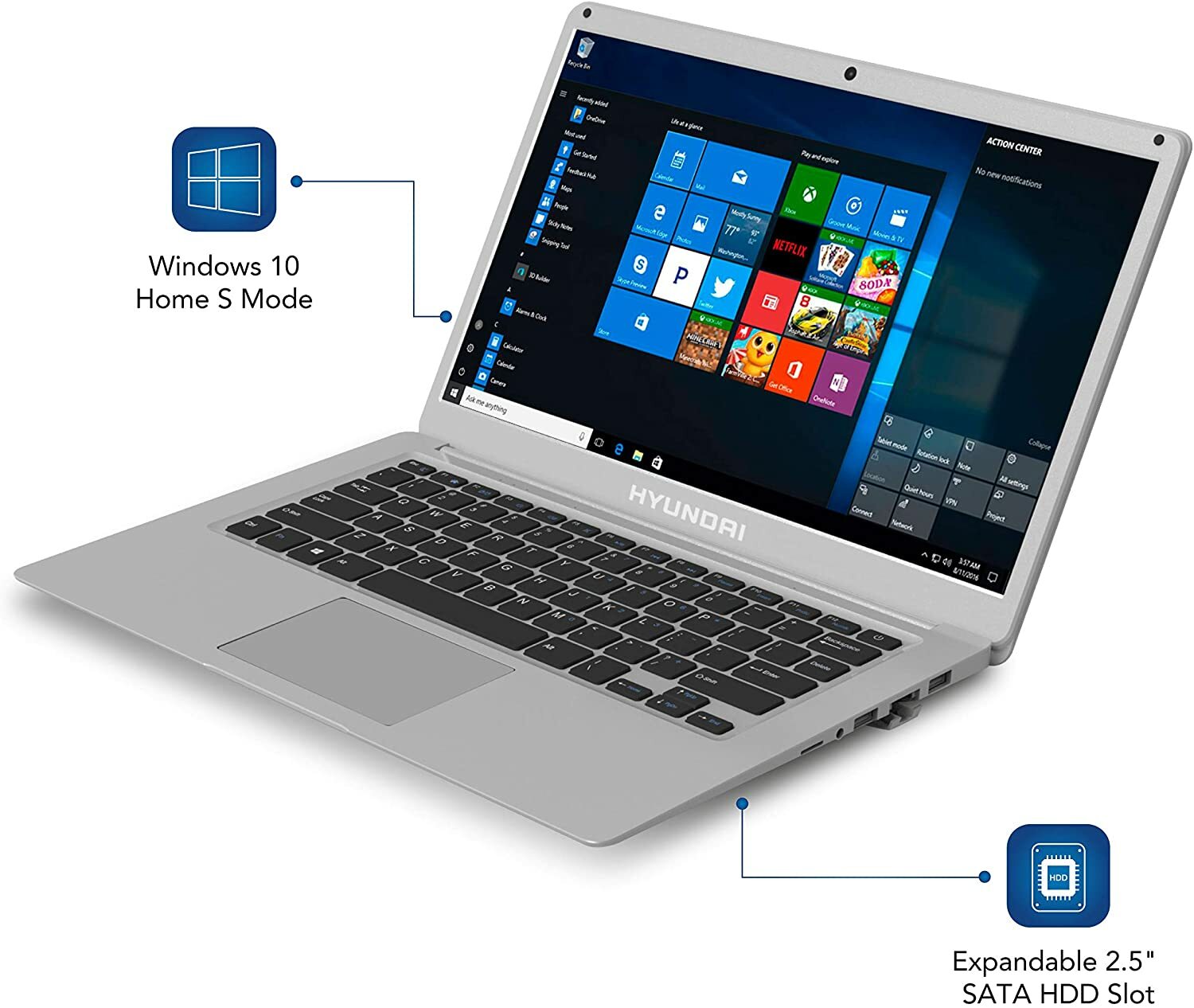 Hyundai Thinnote-A, 14.1″ Celeron Laptop, 4GB RAM, 64GB Storage, Expandable 2.5″