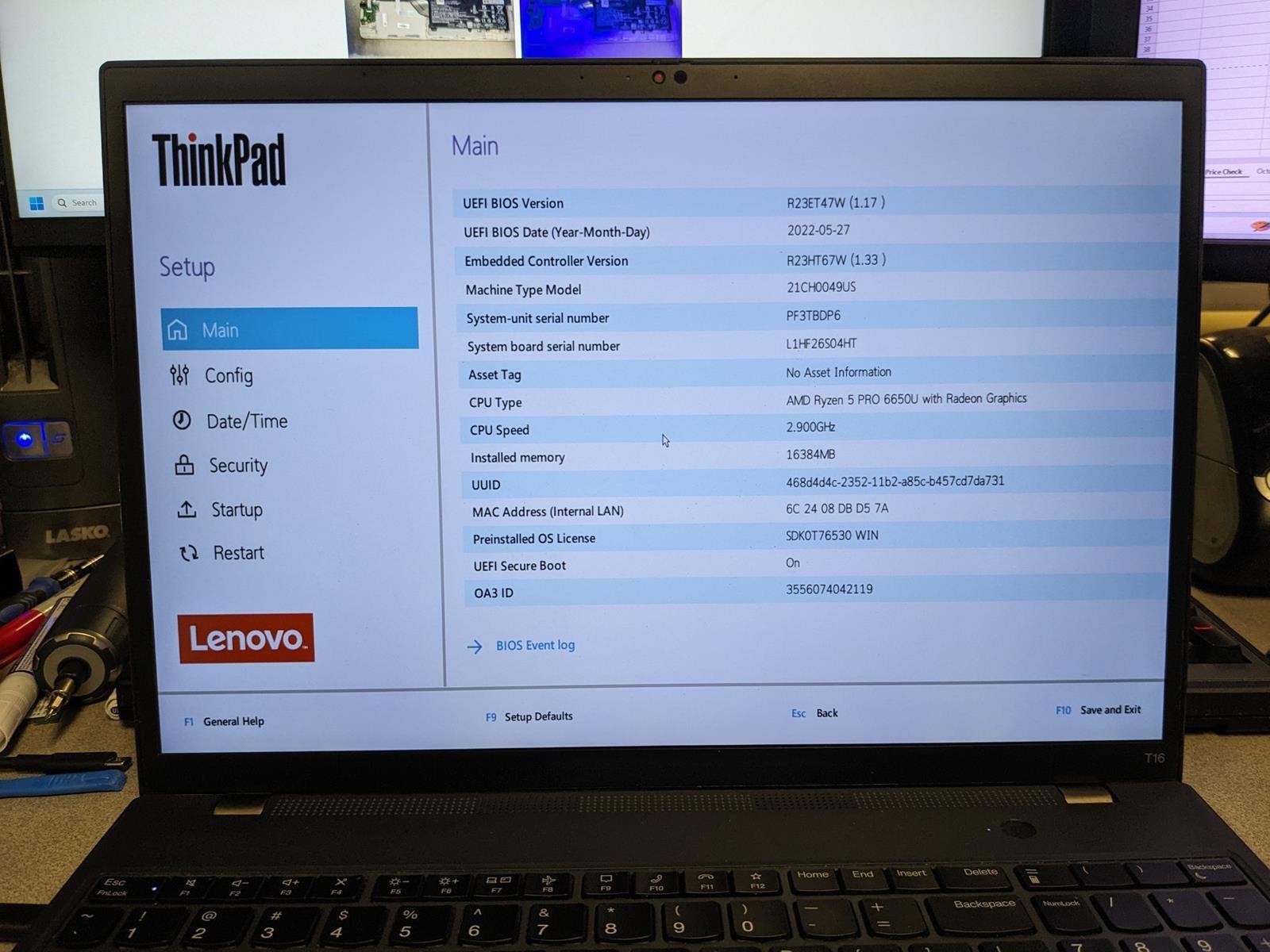 LENOVO THINKPAD T16 GEN 1 RYZEN 5 6650U @ 2.90 GHz, 16GB RAM, NO HDD/OS