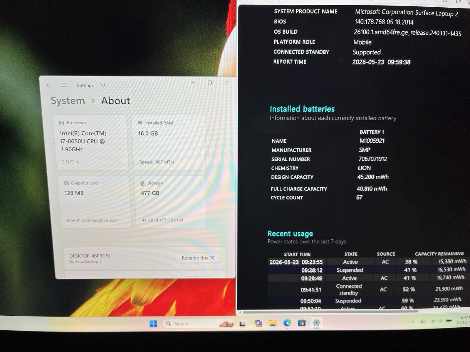 Microsoft Surface Laptop 2 i7-8650U @ 1.90GHz 16GB 512GB SSD Touch screen W-11 P