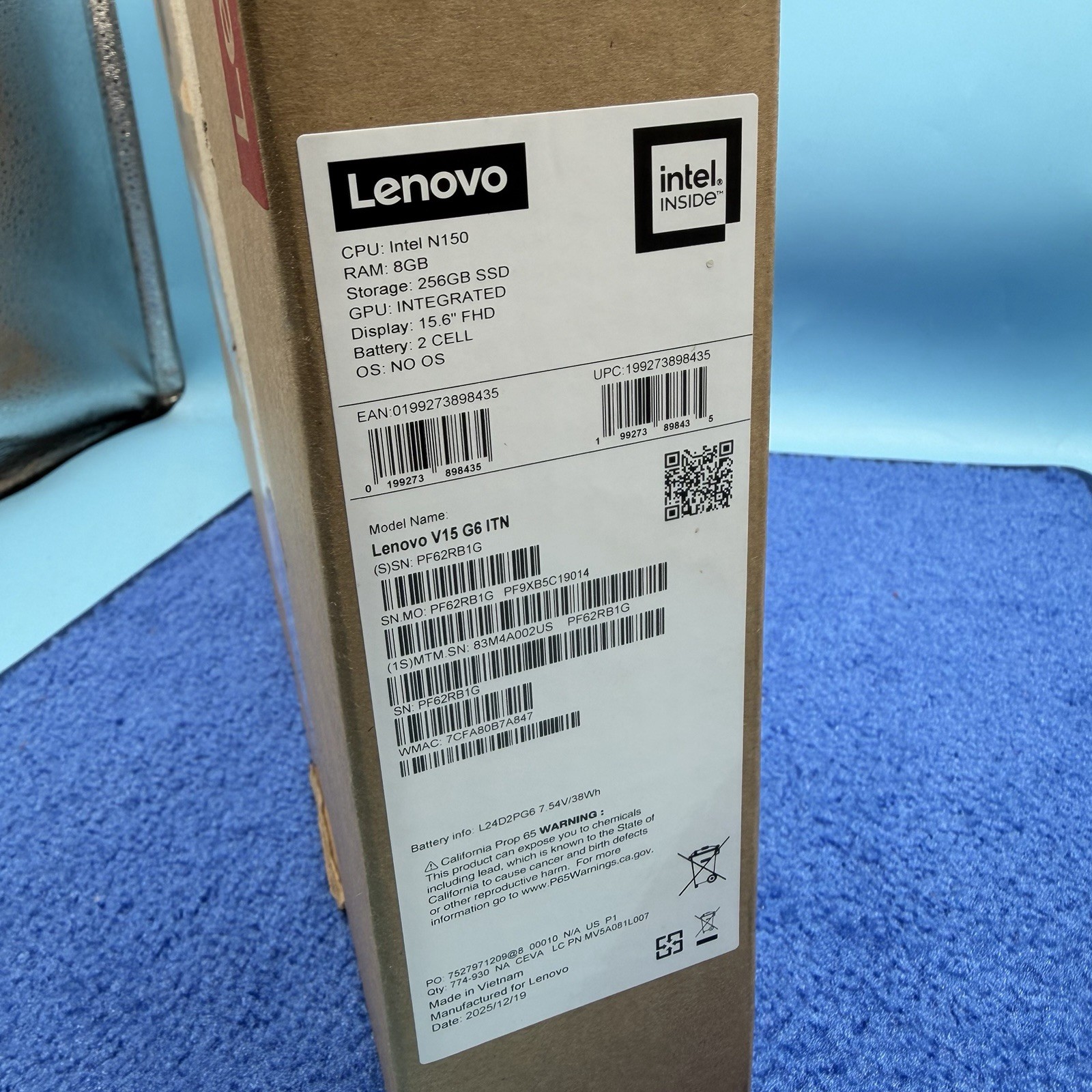 Lenovo V15 G6 ITN, 15″ FHD, N150, 8GB RAM, 256GB SSD, Win 11 Pro