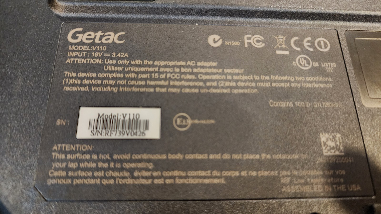 2-in-1 Getac V110 11.6″ Touch Tablet PC No SSD No RAM