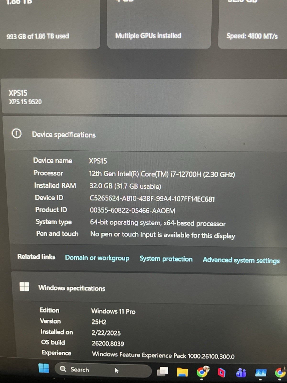 Dell XPS 15 9520 Intel Core i7-12700H 32GB RAM 2TB SSD Windows 11 Pro 15″