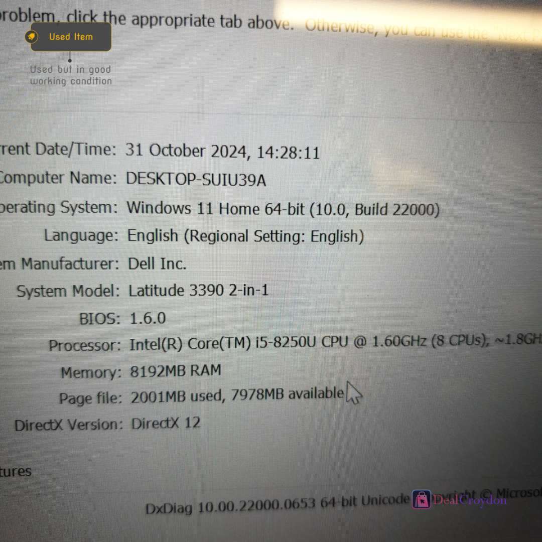 DELL LATITUDE 3390 2 IN 1 LAPTOP CORE I5-8250U 8GB RAM 256GB SSD WIN 11 COMPUTER