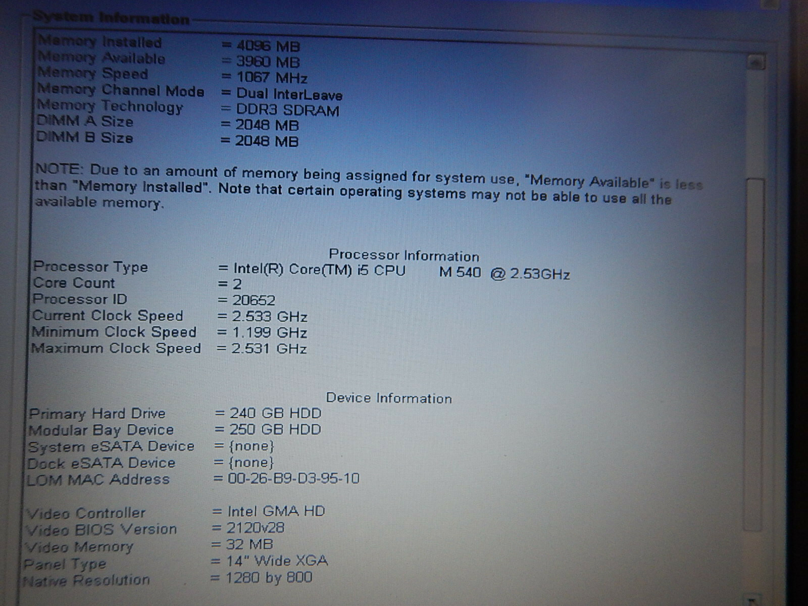Dell Latitude E6410 M540 w/W10H(240GBSSD) switches to W7P (inDriveBay250GBSATA)