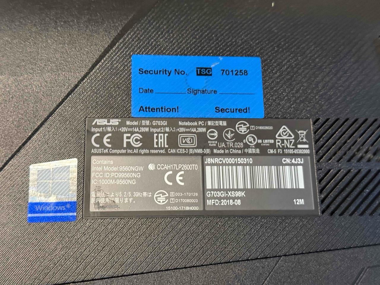 —ASUS ROG G703GI i9-8950HK 2.9ghz 32GB RAM GTX 1080 8GB VRAM 512GB SSD 2TB HDD