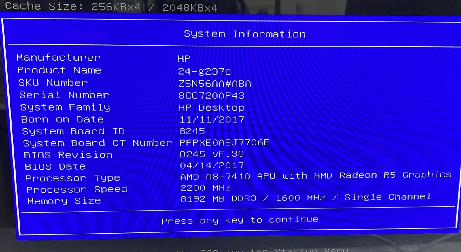 HP 24-g237c 24″ A8-7410 2.2GHz 8GB RAM 1TB HDD AMD NO OS Good