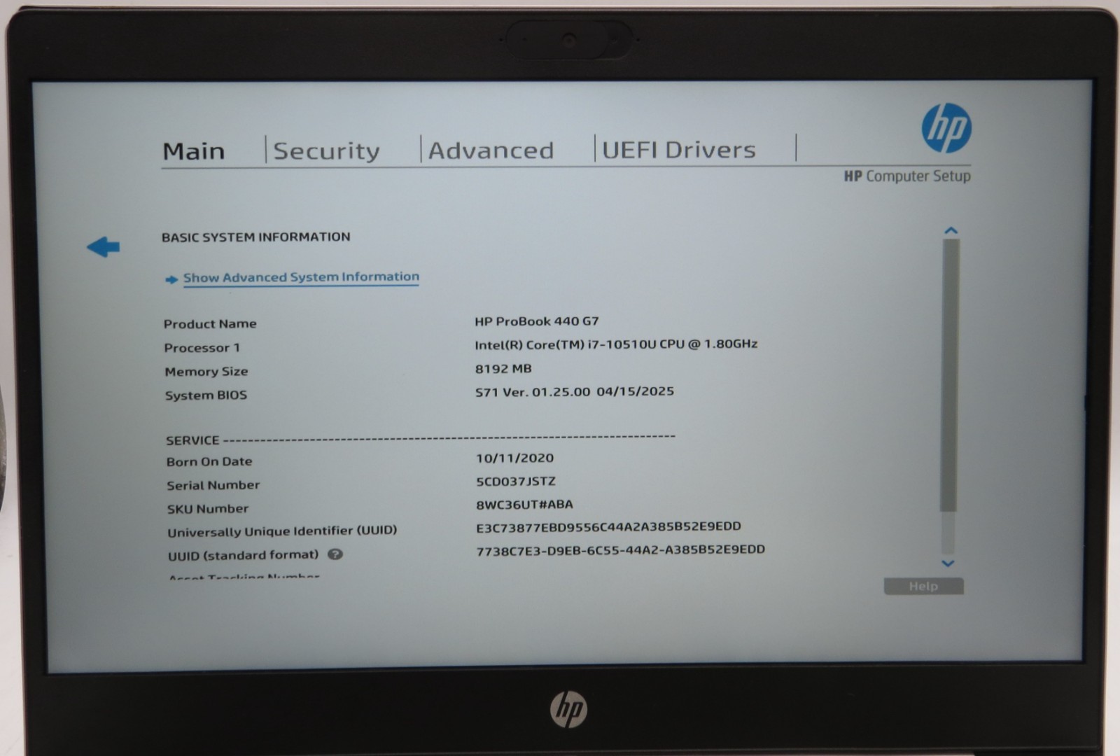 HP ProBook 440 G7 _ i7-10510U @ 1.8 _ 8GB RAM _ 480GB SSD _ W11P