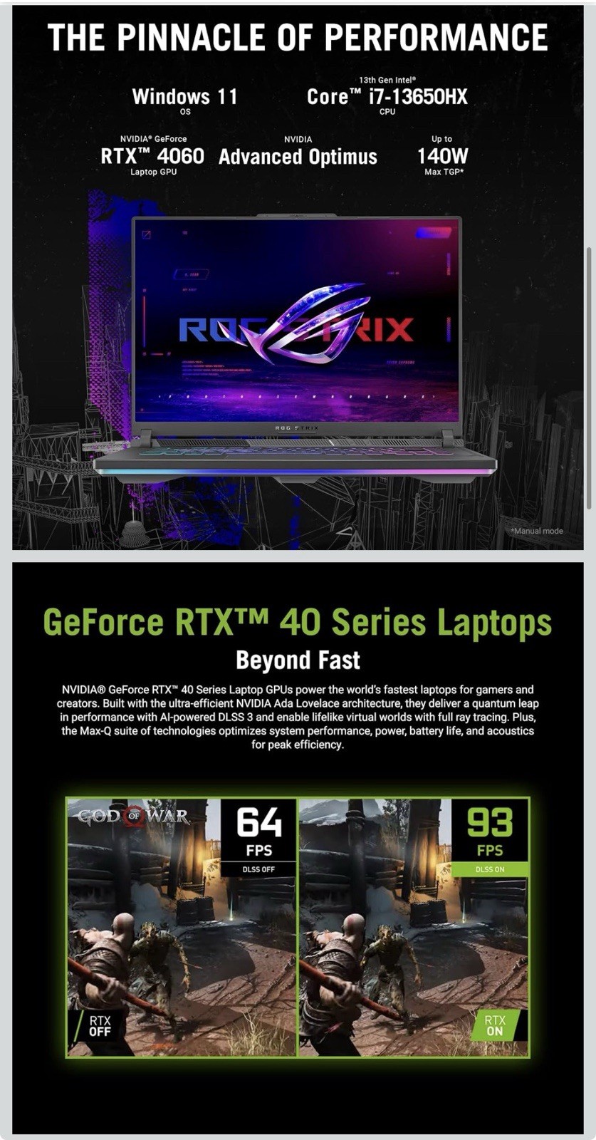 ASUS ROG Strix G16 Gaming Laptop, 165Hz , RTX 4060, i7-13650HX, 16GB, 1TB SSD