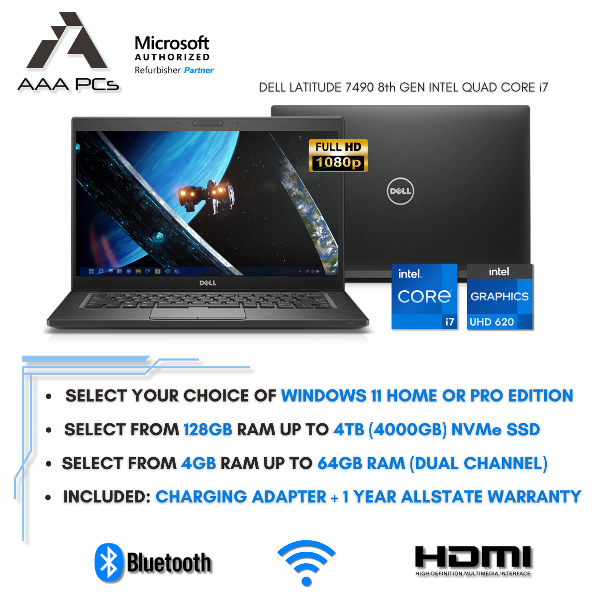 Dell 14″ FHD Laptop Intel Quad Core i7 4.20GHz 64GB RAM 4TB SSD Windows 11 Pro