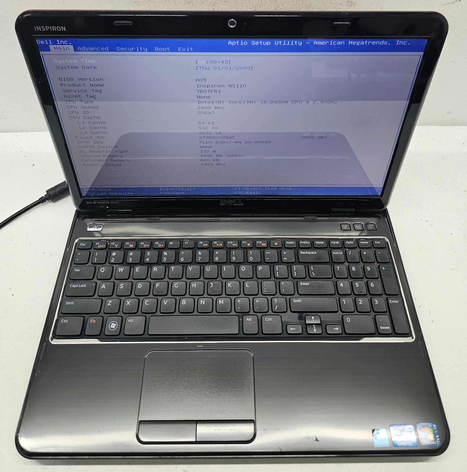 Dell Inspiron N5110 Laptop Intel Core i5-2430M 4GB Ram 500GB HDD NO OS/BATT (FL)
