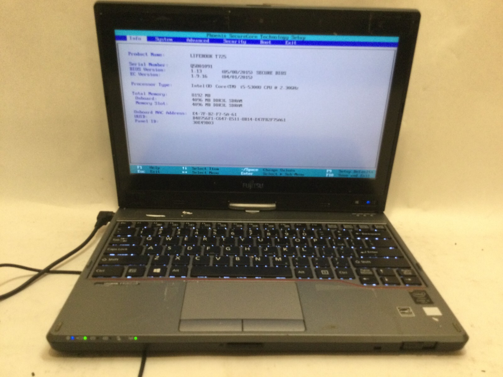 Fujitsu Lifebook T725 2-in-1 / Intel Core i5-5300U @ 2.30GHz / (MISSING PARTS)MR