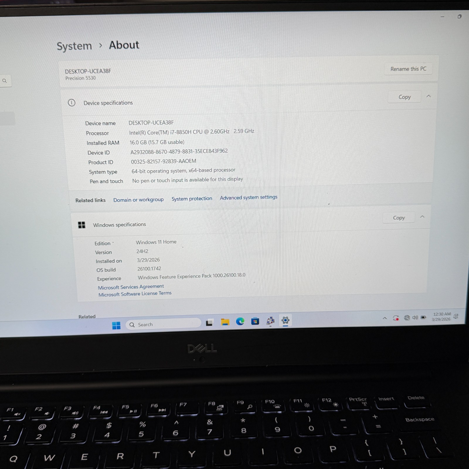 Dell Precision 5530 i7-8850H 16GB 128GB SSD Quadro P1000 Win11