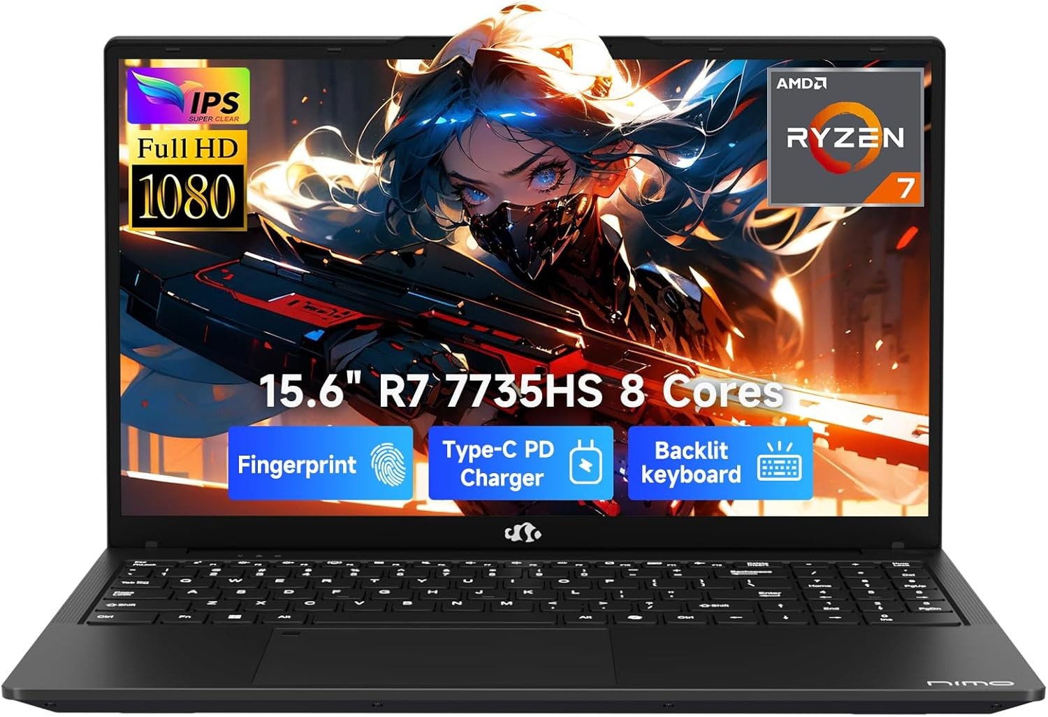 NIMO 15.6 Gaming Laptop AMD Ryzen 7 7735HS Up to 4.75GHz 16GB DDR5 RAM 1TB SSD