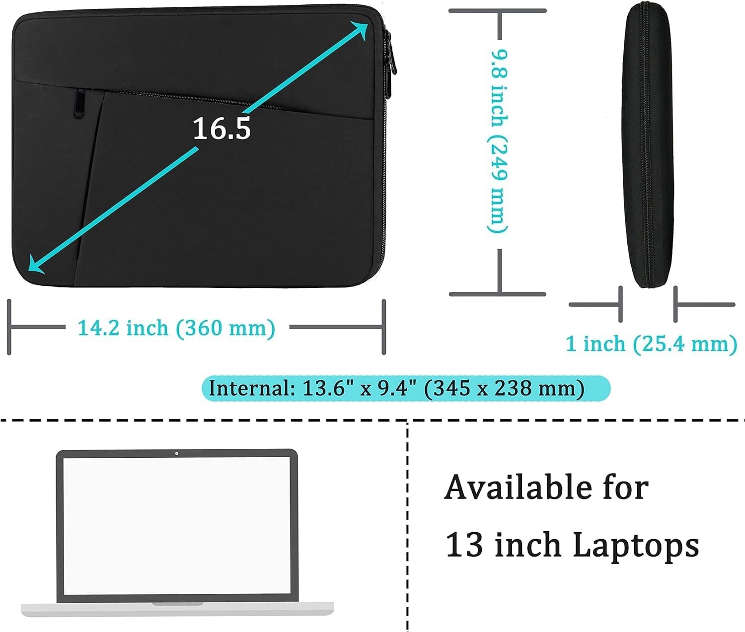 13-13.3 Inch Laptop Sleeve Case, Black Protective Cover for MacBook Pro & Air