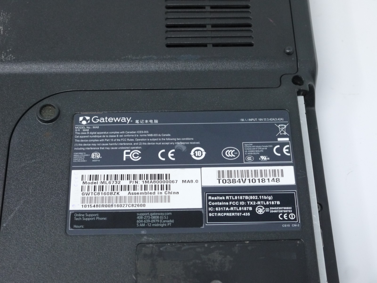 Gateway MA8 14.4″ Laptop – Pentium T2370 / 3GB / 160GB HDD / Win10 – Read Desc
