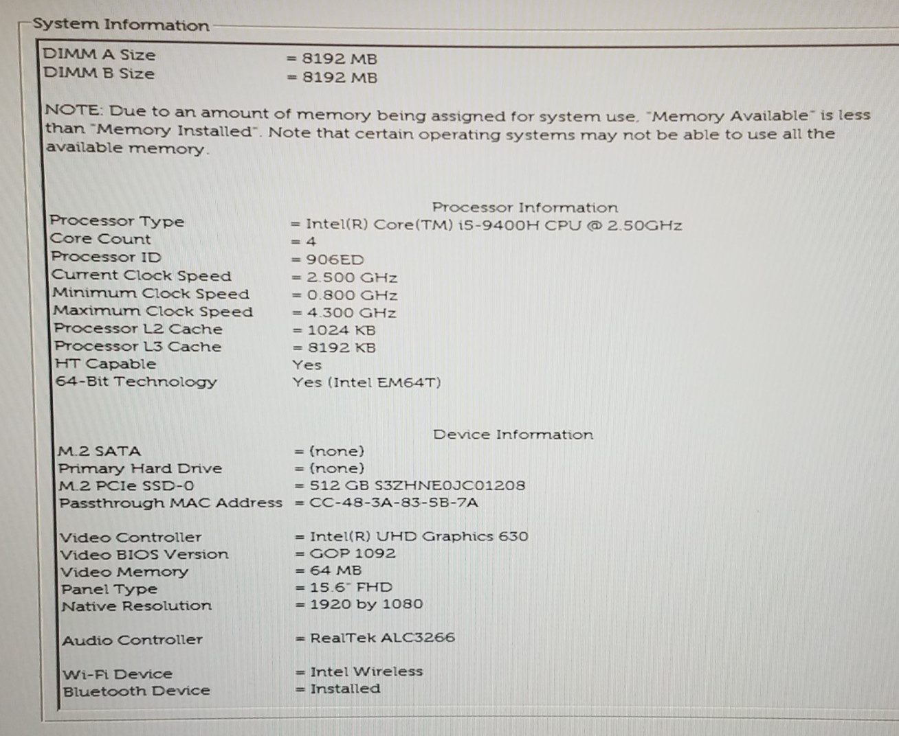 Dell Precision 5540, 15.6″, i5-9400H@2.5GHz, 16GB, 512GB NVMe, Windows 11, No AC