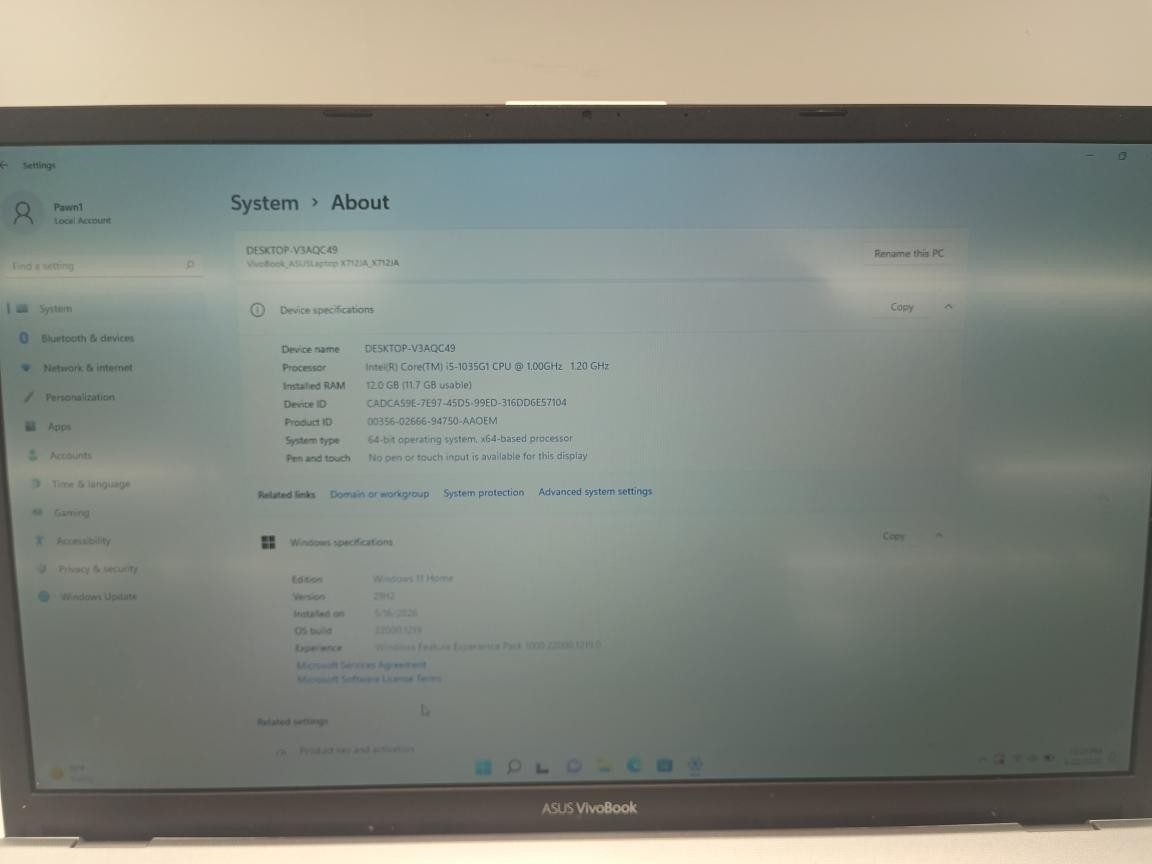PRE OWNED ASUS X712J VIVOBOOK WINDOWS 11 HOME- I5-10351- 1.2GHZ- 12G (P23017396)