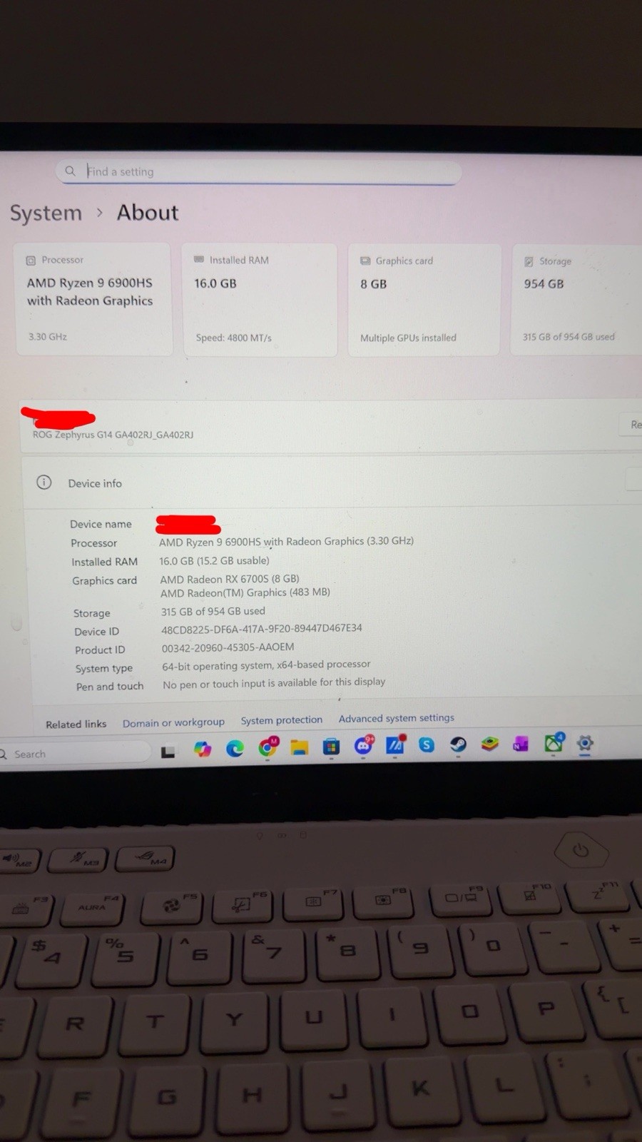 ASUS ROG Zephyrus G14 GA402RJ Ryzen 9 6900HS 16GB 954GB SSD RX 6700S