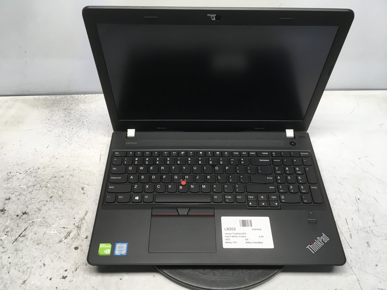 Lenovo ThinkPad E570 Intel i7-6500U 4 GB No HDD/ Batt NVIDIA GeForce 940MX