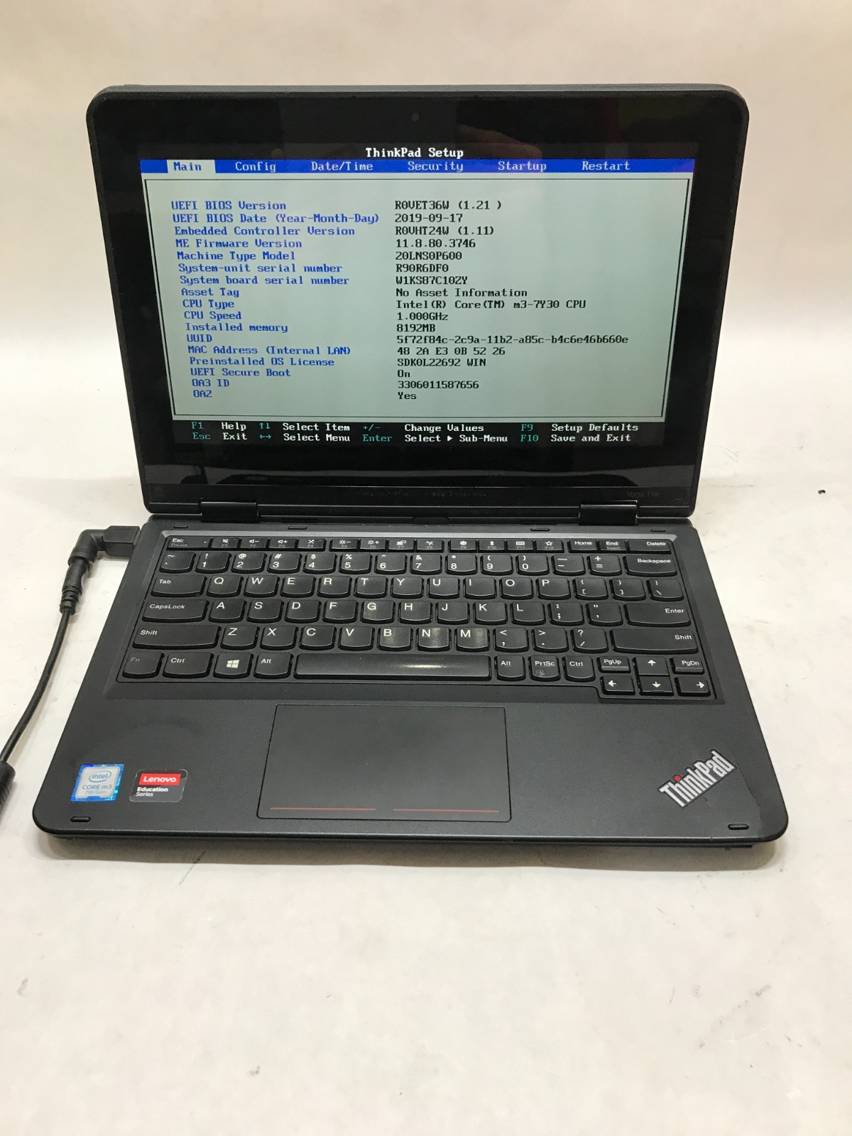 Lenovo ThinkPag Yoga 11e 5th Gen Intel Core M3 8GB RAM Boots To BIOS READ!! _ DW