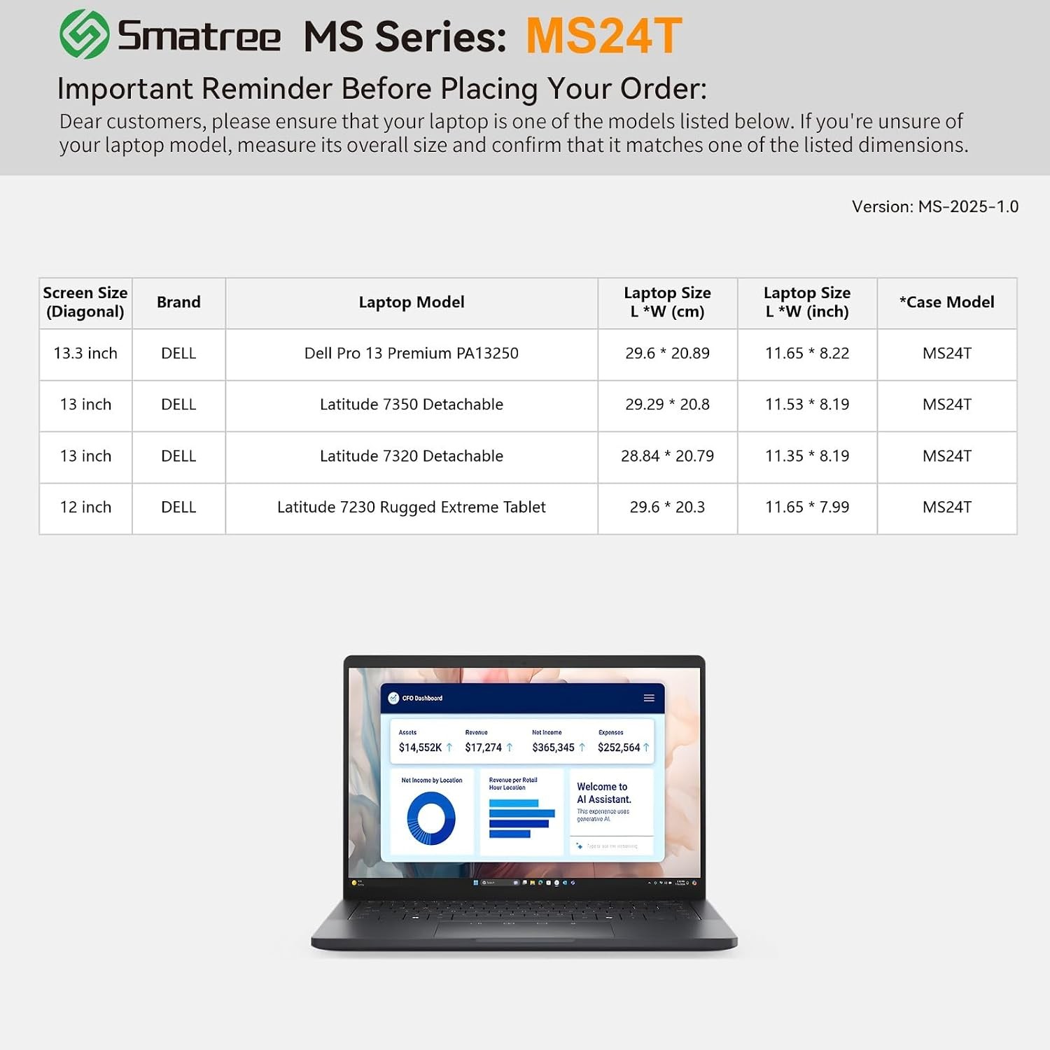 Smatree MS24T Hard EVA Sleeve with Stand for 13″ Latitude 7350/7320 & 12″ 7230