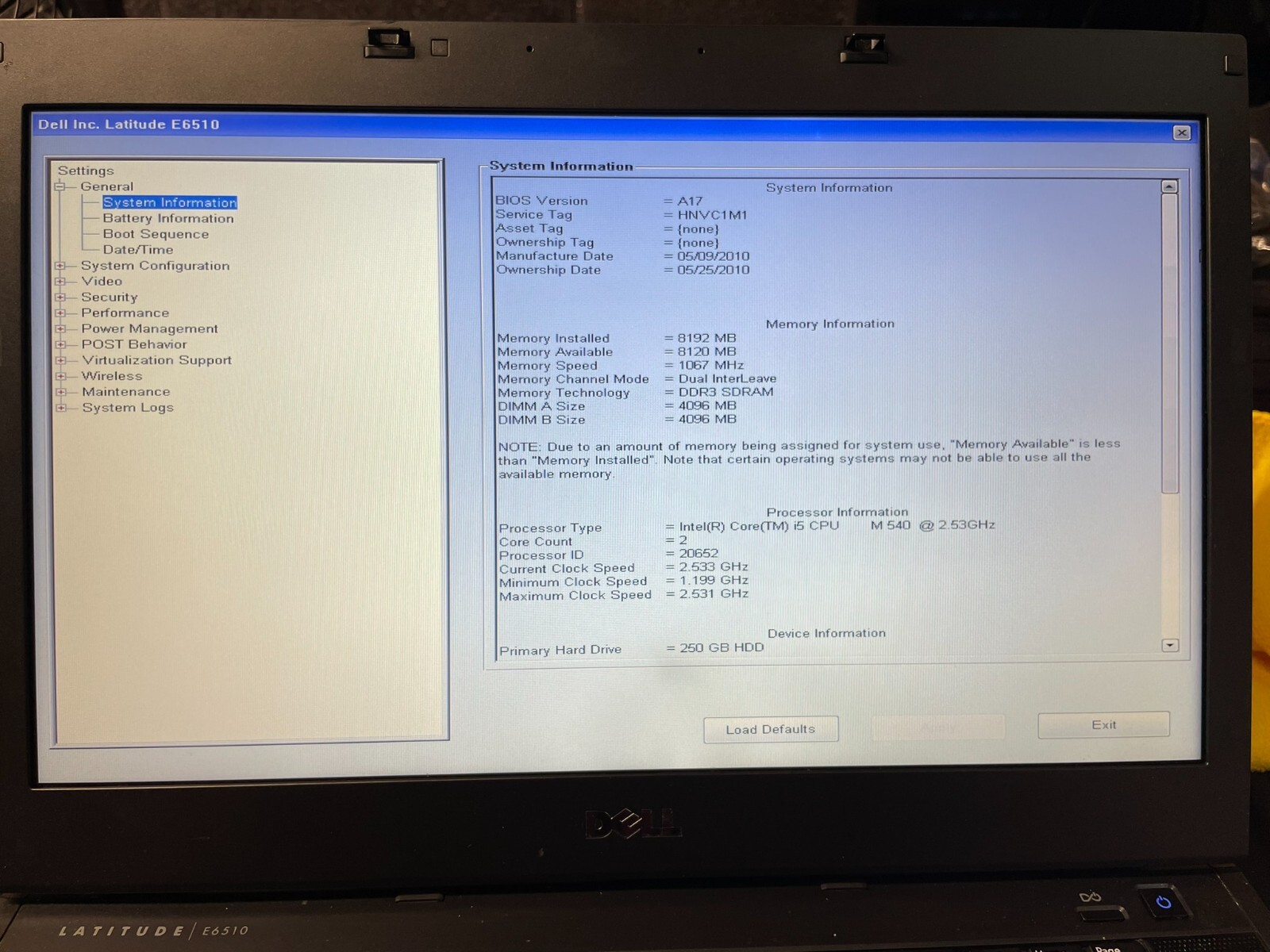 Dell Latitude E6510 i5-540M @2.53GHz 8GB RAM 15.6″ 250GB HDD w/ Power Adapter