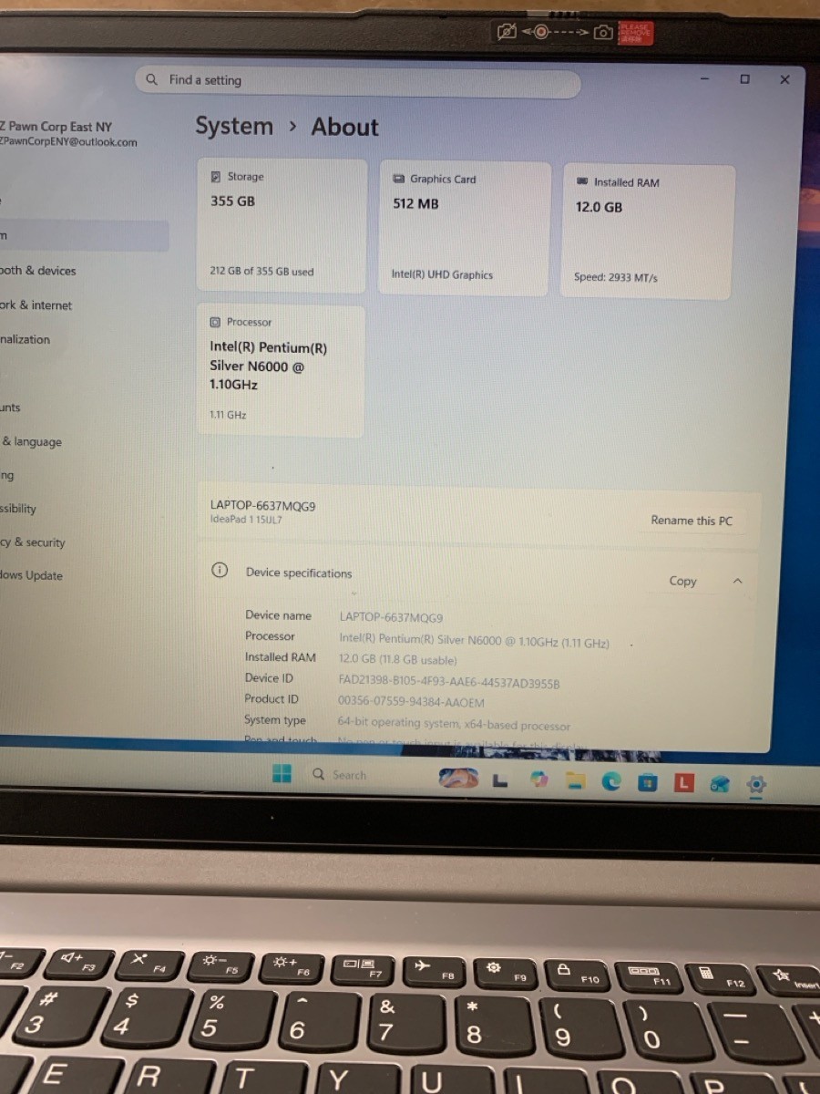 LENOVO IDEAPAD 1 – 15.6″ INTEL SILVER 8GB RAM 256GB SSD. (E10050117)