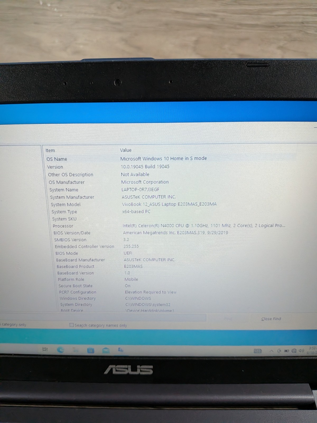ASUS E203M Laptop | Intel Celeron N4000 | 4GB RAM | 30GB Hard Drive |