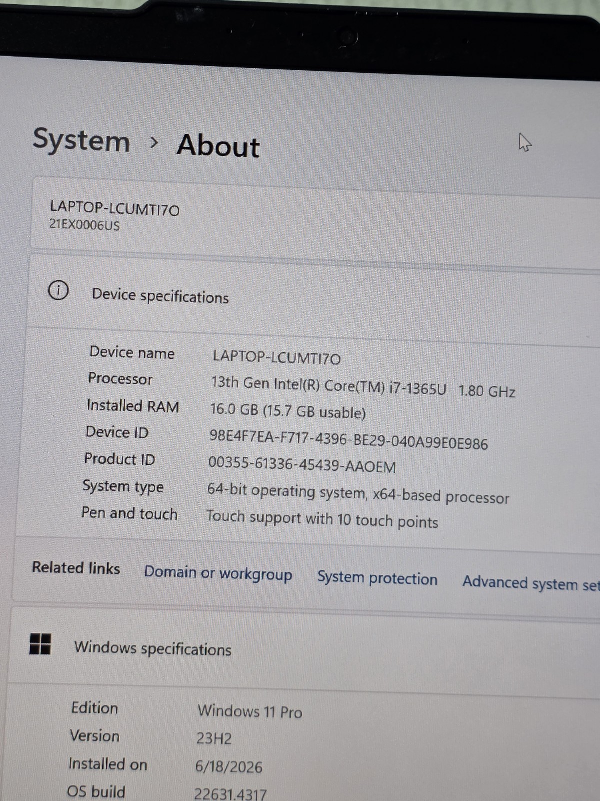 Lenovo ThinkPad X13 Gen 4 13.3 FHD+ Touch Intel Core i7-1365U 16GB RAM 512GB SSD