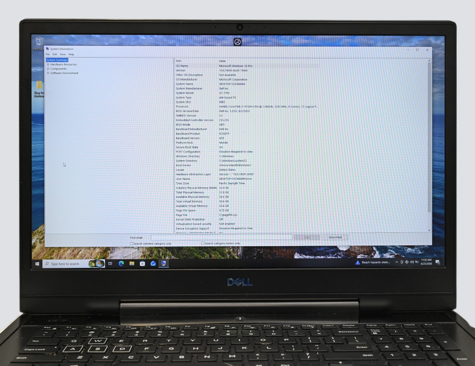 Dell G7 7790 i7-9750H 2.6GHz 16 GB RAM 256 GB SSD – Windows 11 -NO BATTERY