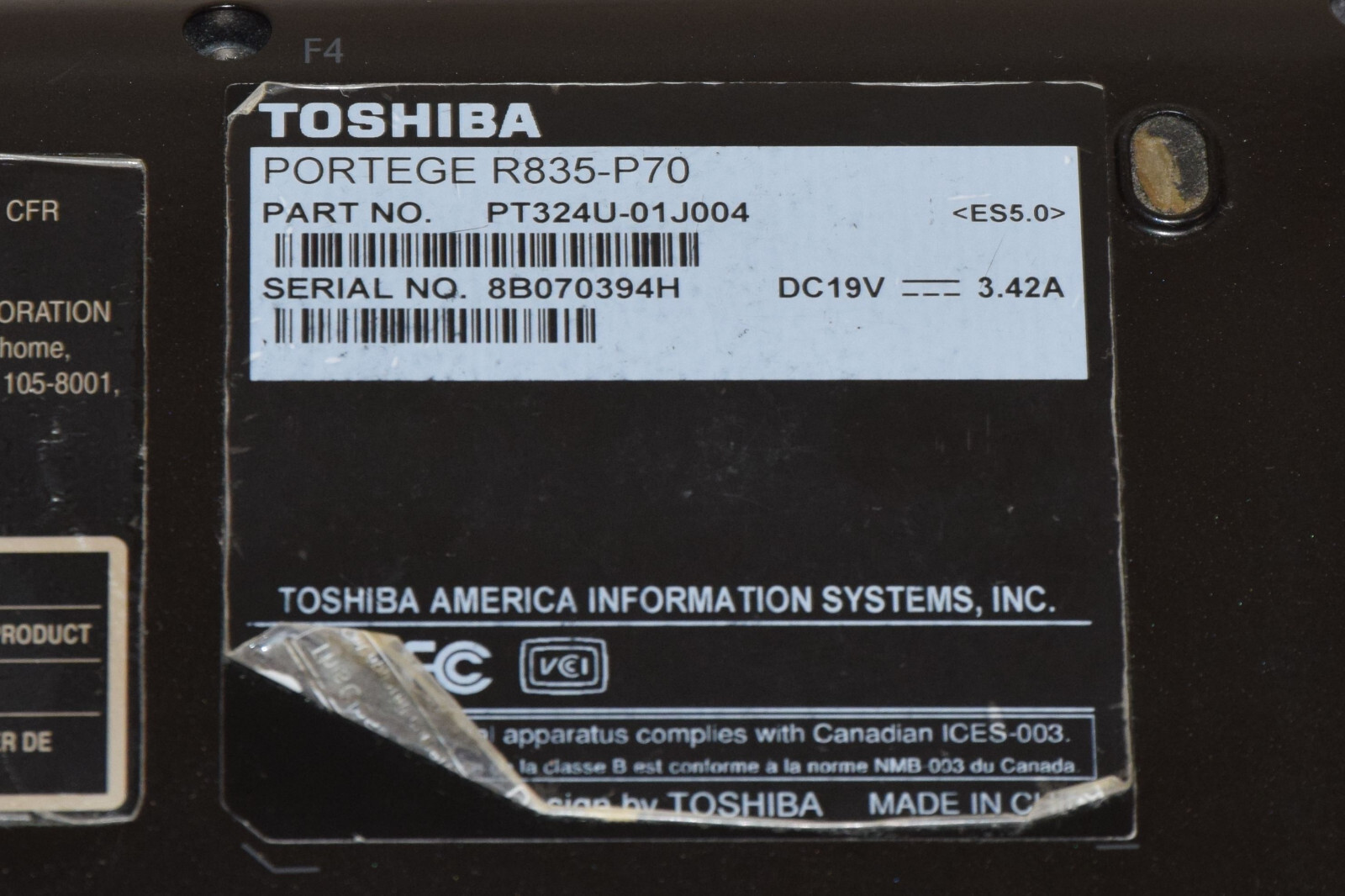 Dead Junk Toshiba Portege R835-P70 13″ Laptop Incomplete AS IS Parts Repair