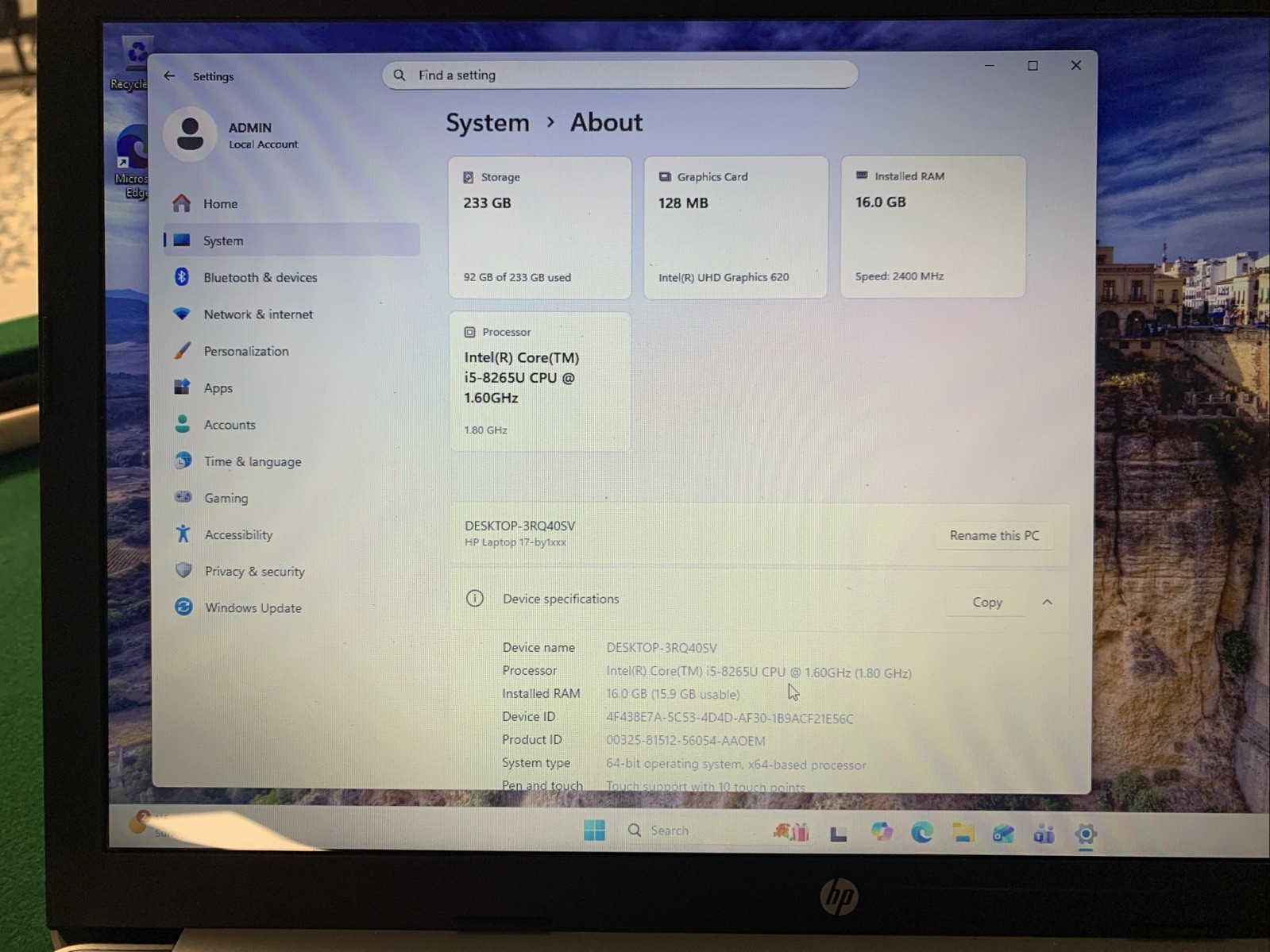 hp notebook-17-by1953cl i5-8265 1.60GHz 16GB 256GB – Windows 11