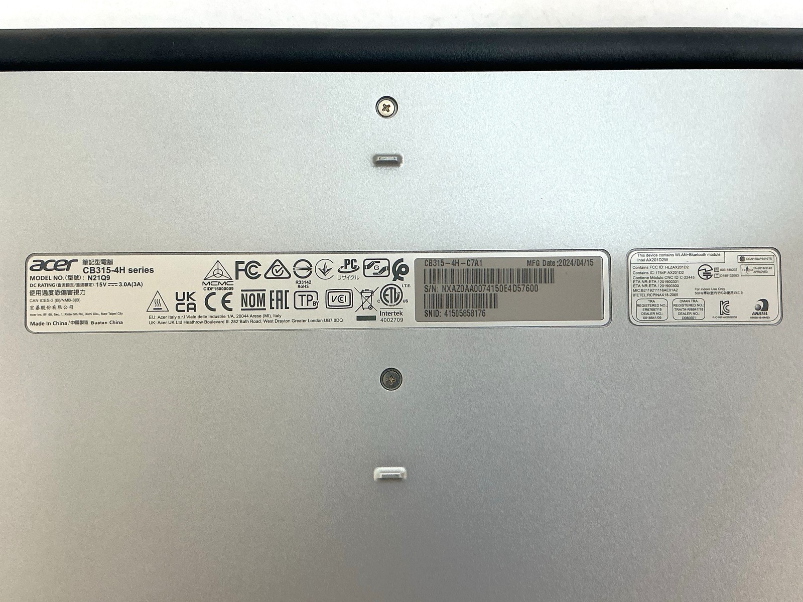Acer Chromebook 315 CB315-4H 15.6″ Celeron N5100 4GB 32GB eMMC US – AS IS – NX.A