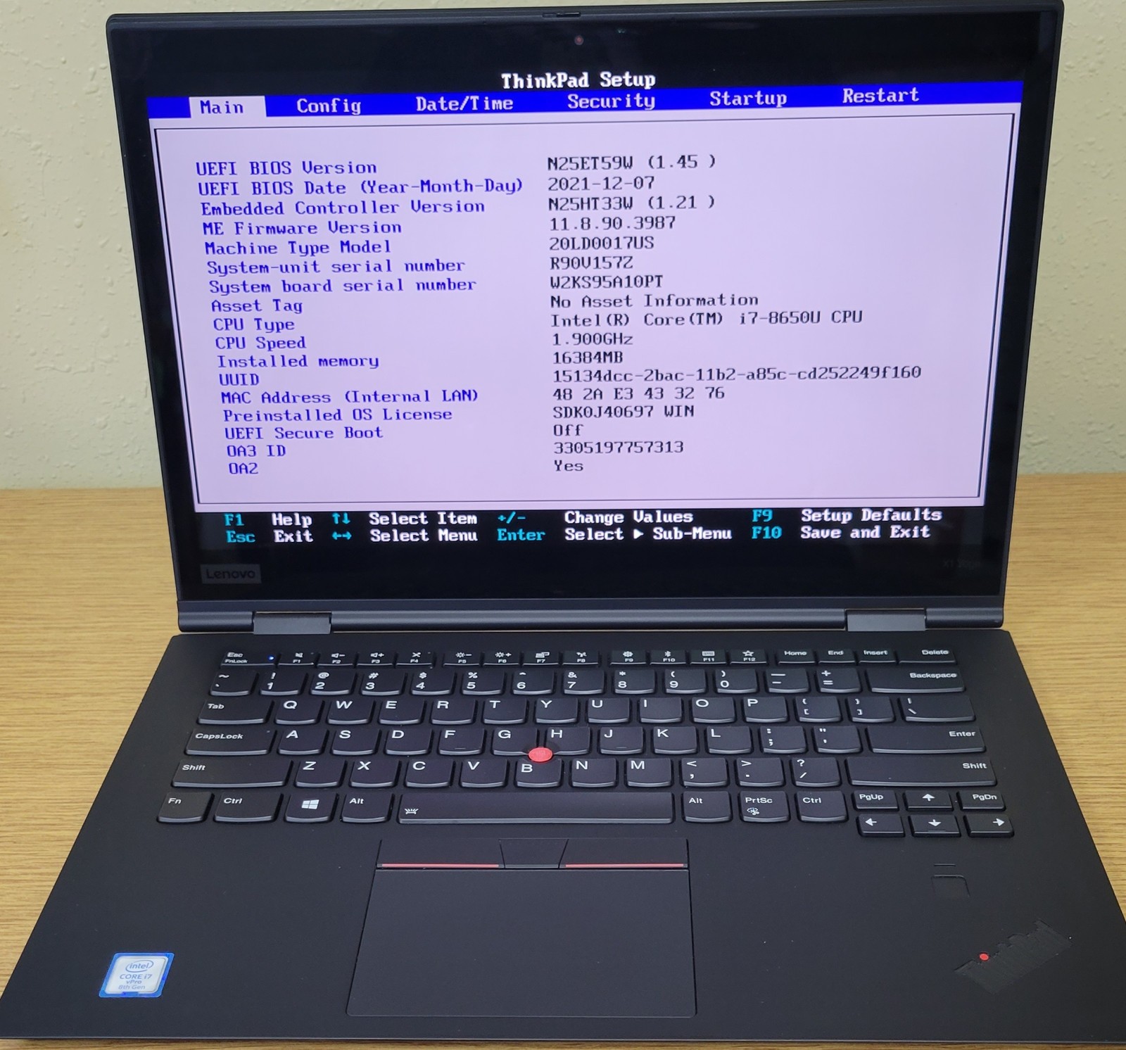 Lenovo ThinkPad X1 Yoga Gen3 i7-8650U 1.90GHz 16GB 128GB SSD QHD Touch No OS