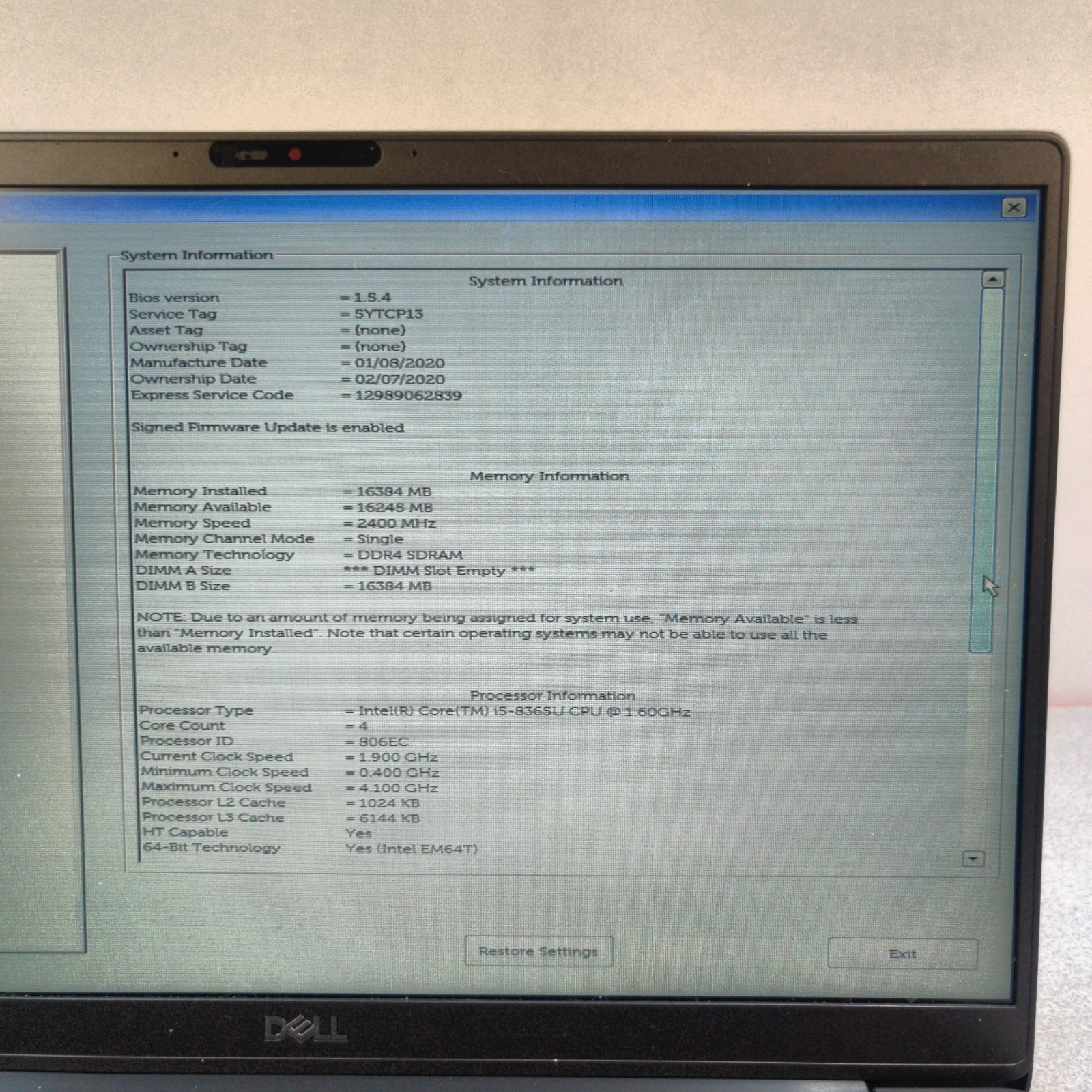 Dell Latitude 7400 14″ i5-8365U 16GB RAM NO SSD/OS/AC ADAPTER – TESTED