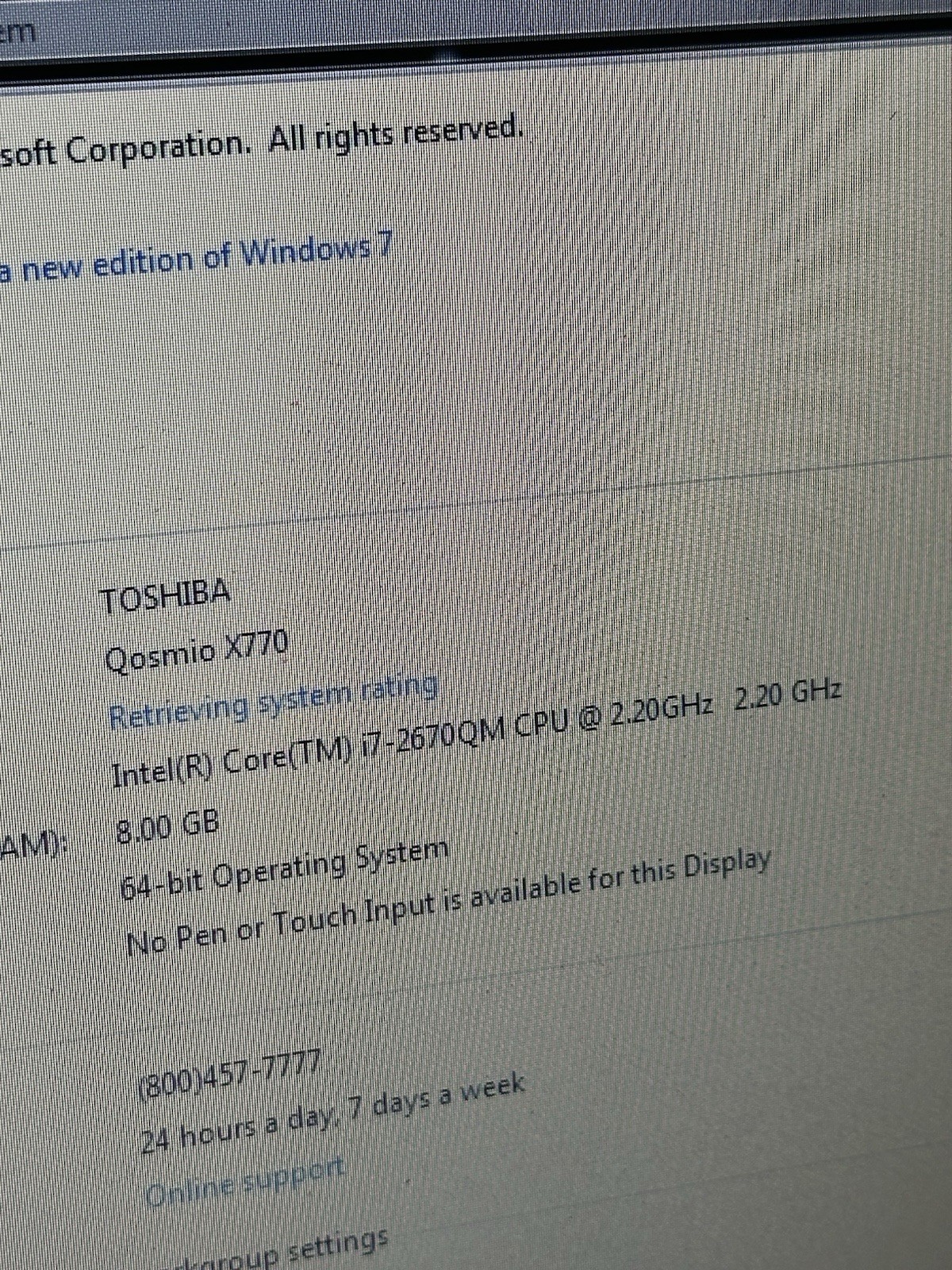 Toshiba Qosmio X770 17” i7-2670QM 8GB Boots BIOS No HDD OEM Charger VG+