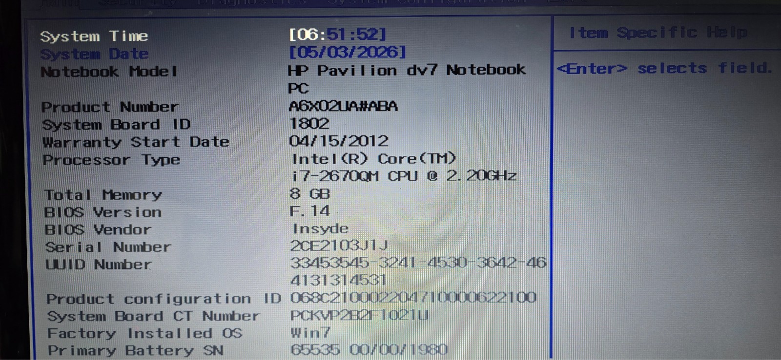 HP Pavilion DV7 Intel i7-2670QM 2.2GHz 8 GB 750GB HDD Win11