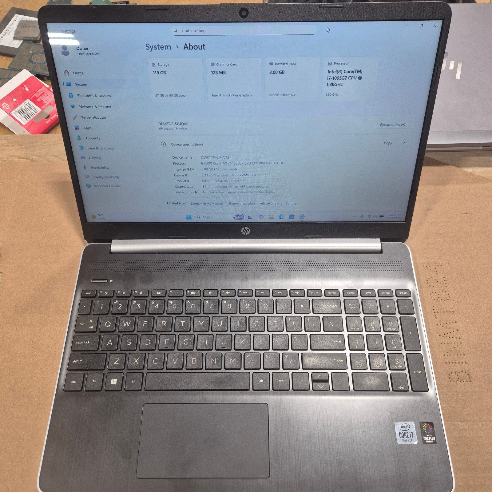 HP 15.6 Laptop 10th generation Intel Core i7-1065G7 Processor/Silver