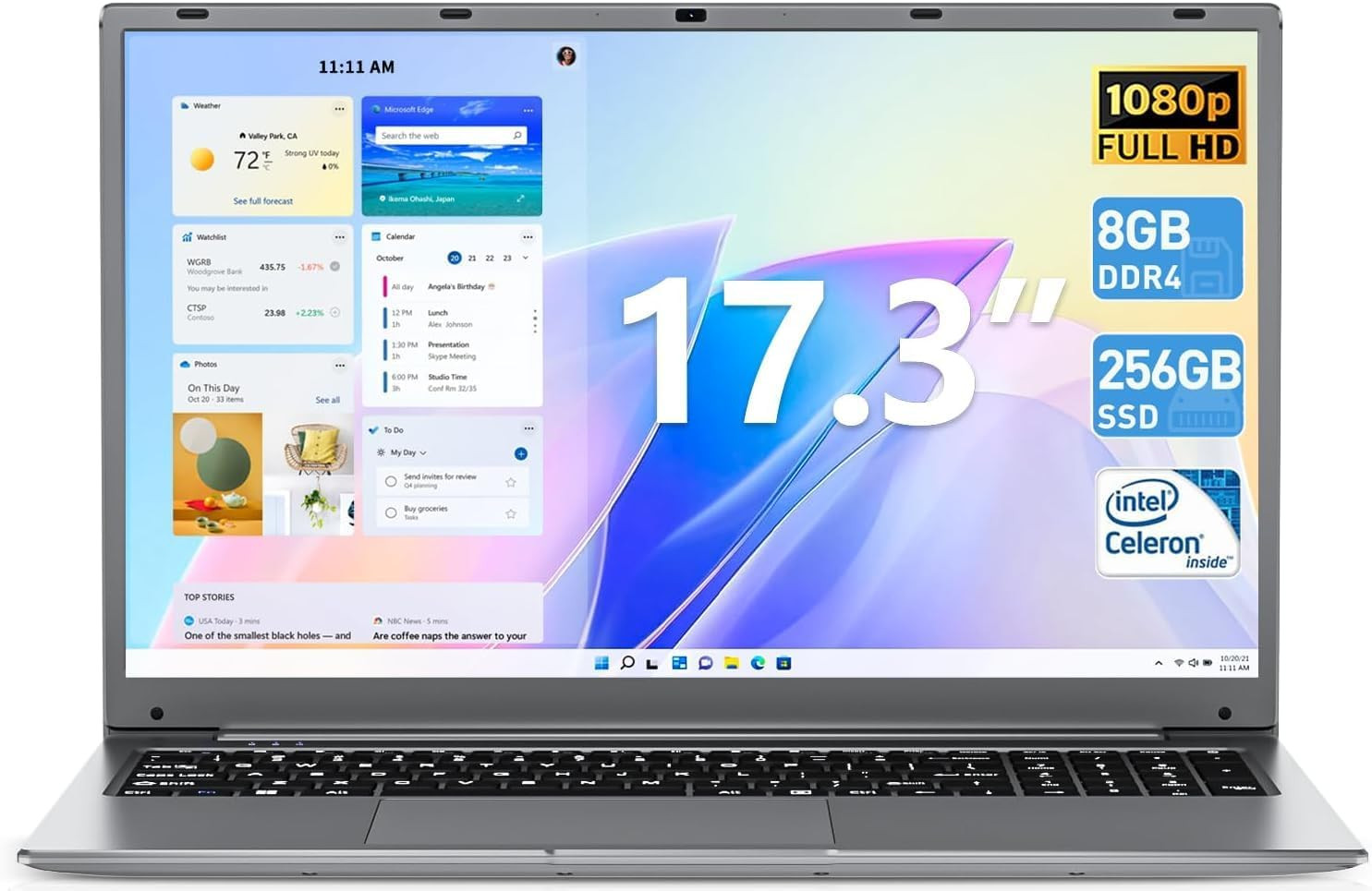 SGIN 17.3 ” Laptops with 8GB RAM 256GB SSD Computer 2.6 GHz Mini HDMI Webcam