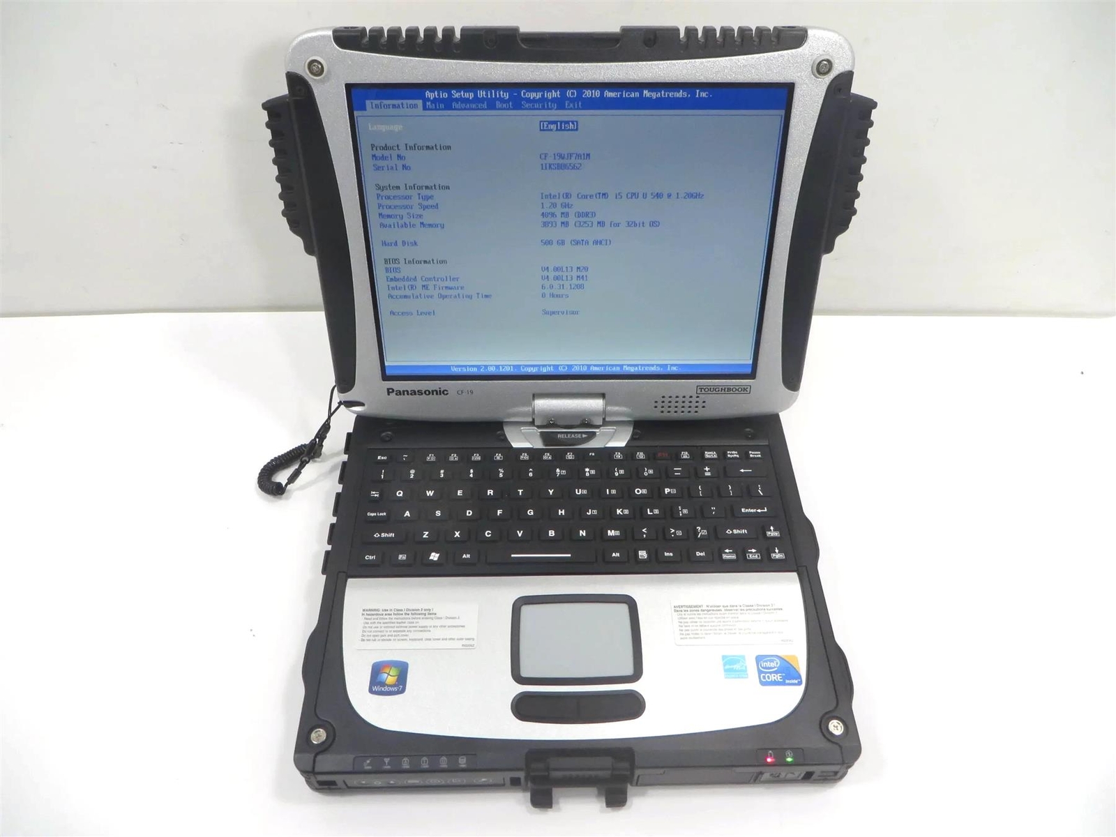 Panasonic CF-19 Core i5 U540 1.20GHz 4GB 500GB HHD – No Windows – 00 Hours
