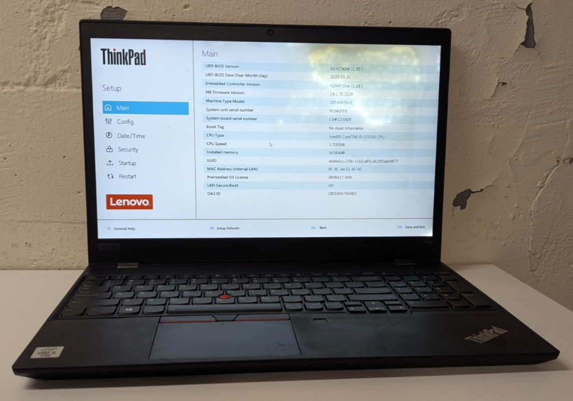 Lenovo ThinkPad P15s Gen 1 15.6″ i5-10310U 1.70GHz 16GB No Drive/OS SOLD AS-IS