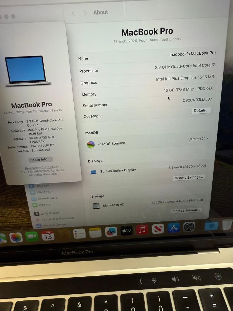 Apple MacBook Pro 13” i7 2.3GHz 16GB RAM 512GB SSD Silver(2020, A2251) Lot of 10