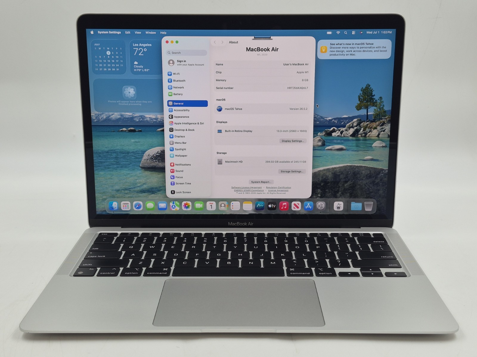 Apple MacBook Air A2337 13″ M1 3.20GHz 8GB RAM 256GB SSD macOS Tahoe