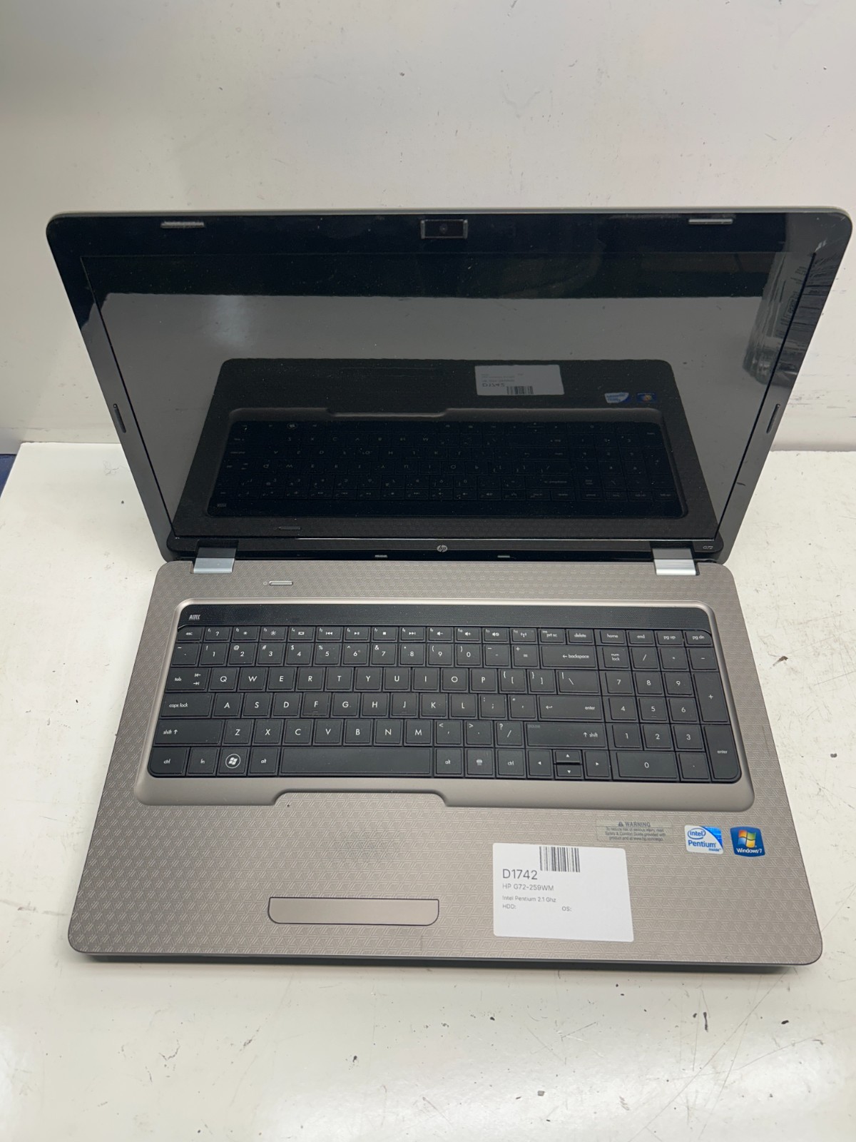 HP G72-259WM Intel Pentium 2.1 Ghz NO HDD No Batt