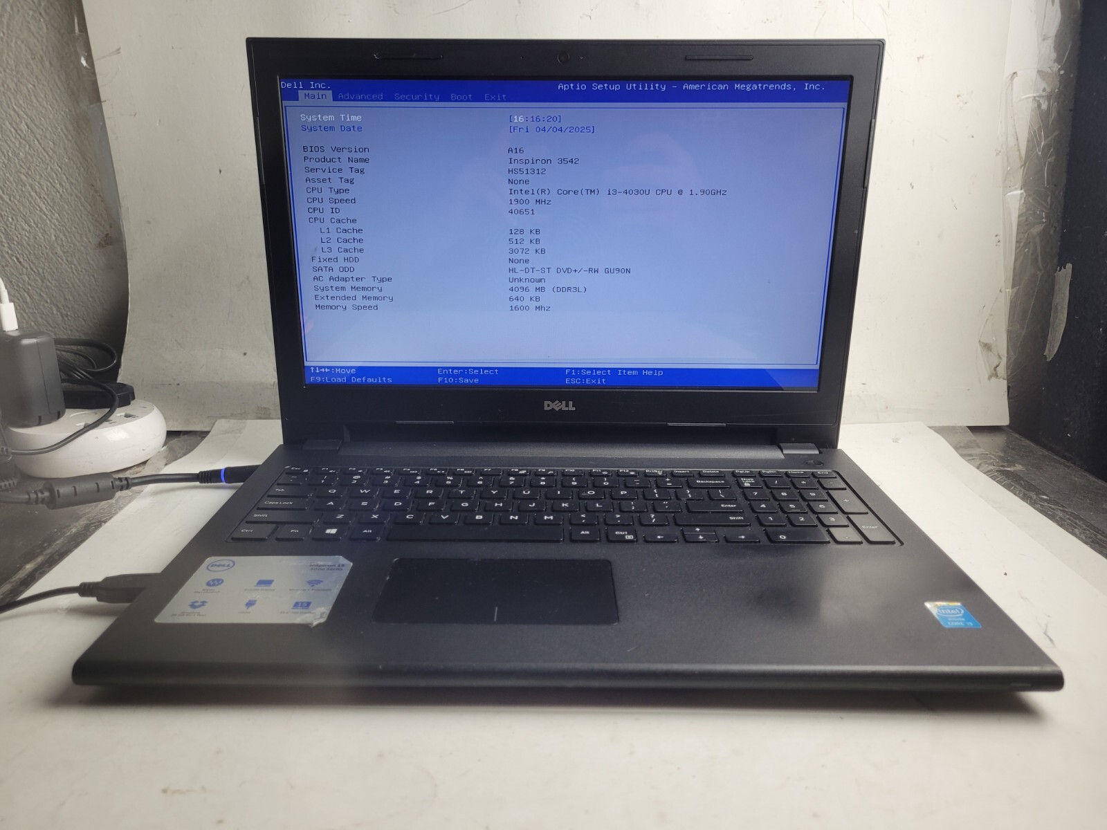 Dell Inspiron 15-3542 w/i3-4030U, 4GB RAM, 15.6″ Laptop for Parts #2365